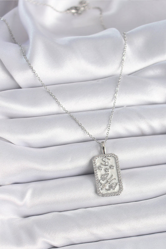 BKO9448 - 316L Çelik Gümüş Renk Zincir Yengeç Burcu Zirkon Taşlı Kadın Kolye