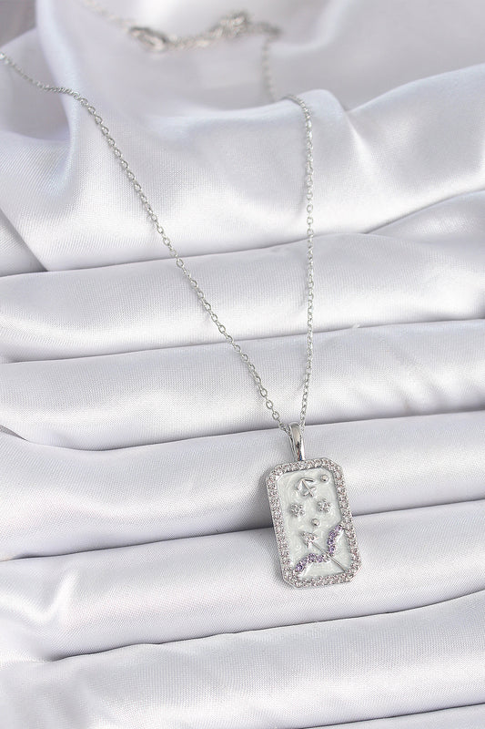 BKO9450 - 316L Çelik Gümüş Renk Zincir Yay Burcu Zirkon Taşlı Kadın Kolye