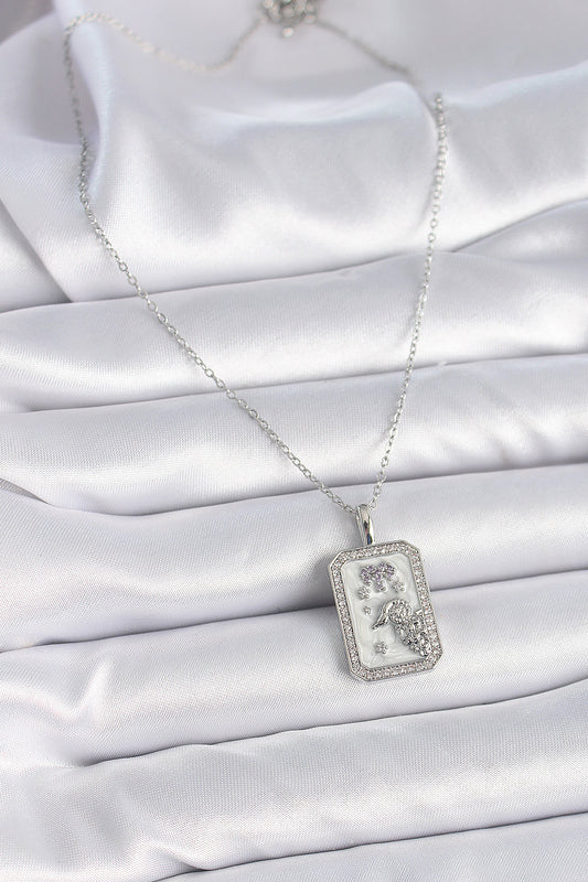 BKO9452 - 316L Çelik Gümüş Renk Zincir Koç Burcu Zirkon Taşlı Kadın Kolye