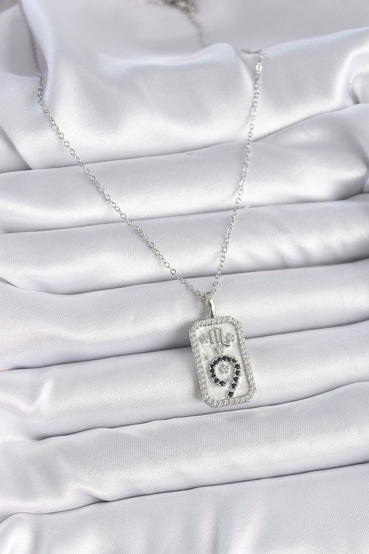 BKO9453 - 316L Çelik Gümüş Renk Zincir Akrep Burcu Zirkon Taşlı Kadın Kolye