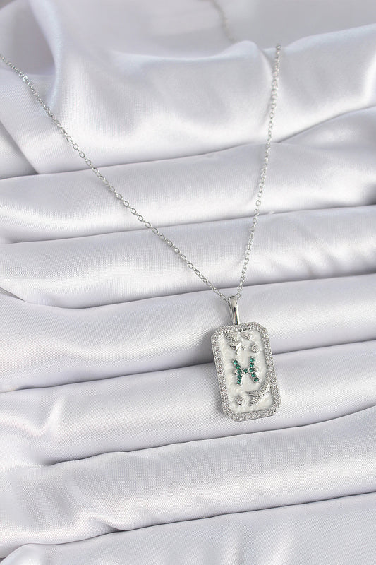 BKO9455 - 316L Çelik Gümüş Renk Zincir Balık Burcu Zirkon Taşlı Kadın Kolye