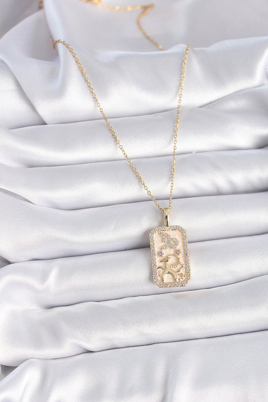 BKO9459 - 316L Çelik Gold Renk Zincir Oğlak Burcu Zirkon Taşlı Kadın Kolye