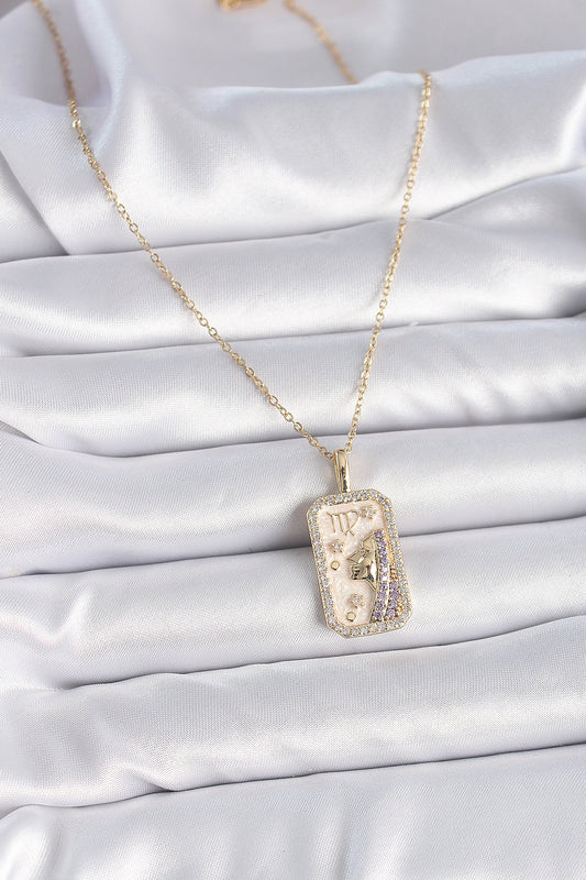 BKO9461 - 316L Çelik Gold Renk Zincir Başak Burcu Zirkon Taşlı Kadın Kolye