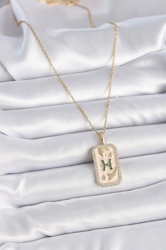 BKO9463 - 316L Çelik Gold Renk Zincir Balık Burcu Zirkon Taşlı Kadın Kolye