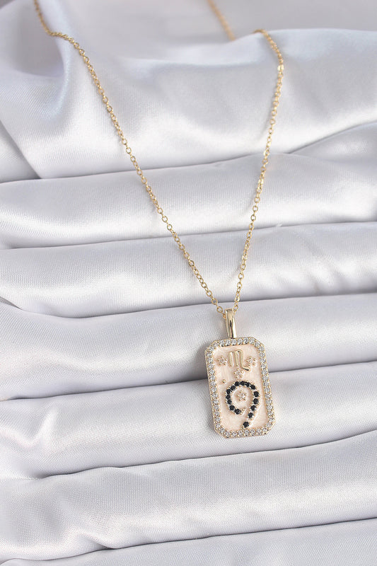 BKO9465 - 316L Çelik Gold Renk Zincir Akrep Burcu Zirkon Taşlı Kadın Kolye