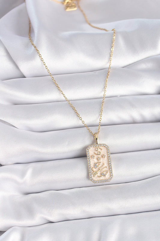 BKO9467 - 316L Çelik Gold Renk Zincir Yengeç Burcu Zirkon Taşlı Kadın Kolye