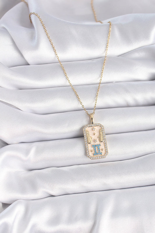 BKO9468 - 316L Çelik Gold Renk Zincir İkizler Burcu Zirkon Taşlı Kadın Kolye