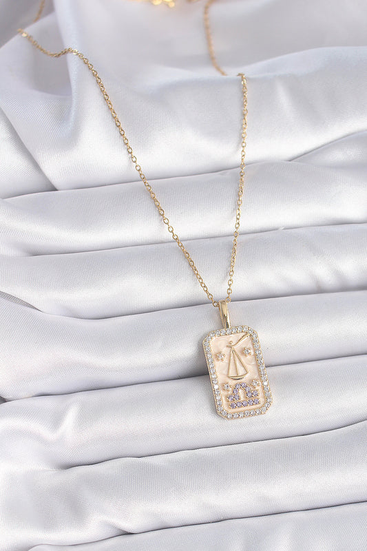 BKO9469 - 316L Çelik Gold Renk Zincir Terazi Burcu Zirkon Taşlı Kadın Kolye