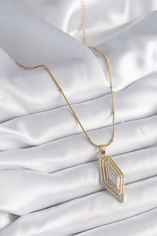 BKO9517 - 316L Çelik Gold Renk Zirkon Taşlı Vintage Model Kadın Kolye