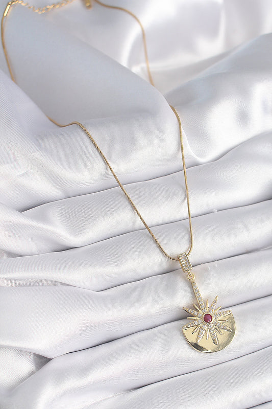 BKO9518 - 316L Çelik Gold Renk Zirkon Taşlı Yıldız Model Kadın Kolye