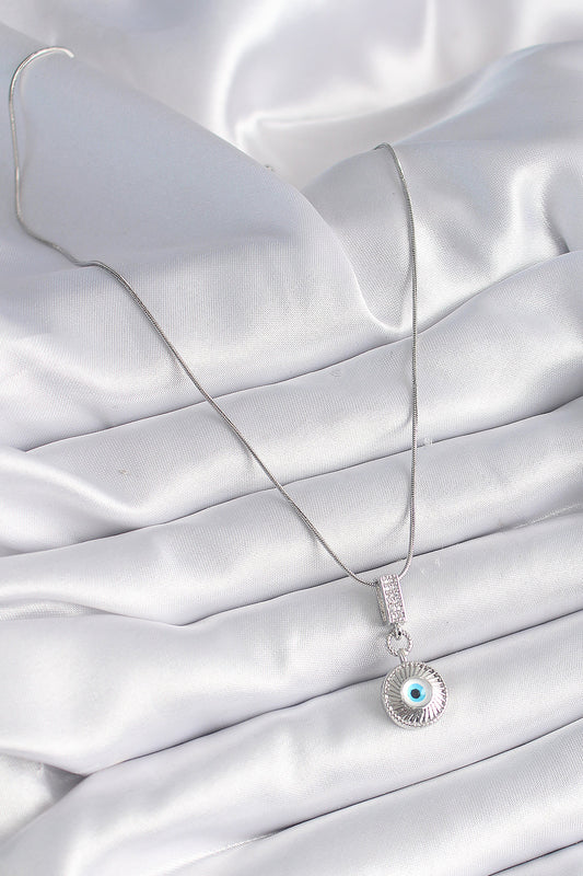 BKO9523 - 316L Çelik Gümüş Renk Zirkon Taşlı Nazar Boncuk Model Kadın Kolye