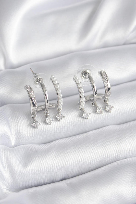 BKP9748 - Pirinç Gümüş Renk Zirkon Taş Detay İncili Kadın Küpe