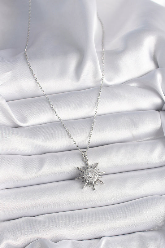 BKO9562 - 316L Çelik Gümüş Renk Zincir Zirkon Taşlı Güneş Model Kadın Yüzük