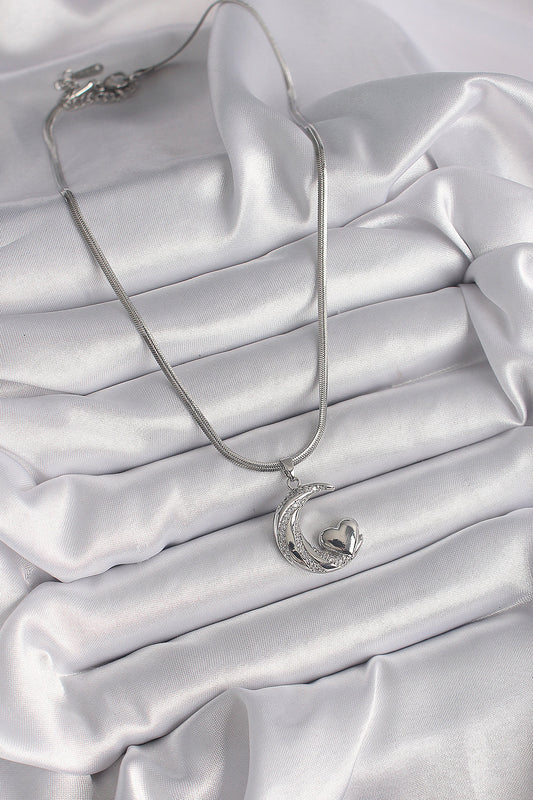 BKO9590 - 316L Çelik Gümüş Renk İtalyan Zincir Zirkon Taşlı Halil Figür Kalp Detay Kadın Kolye