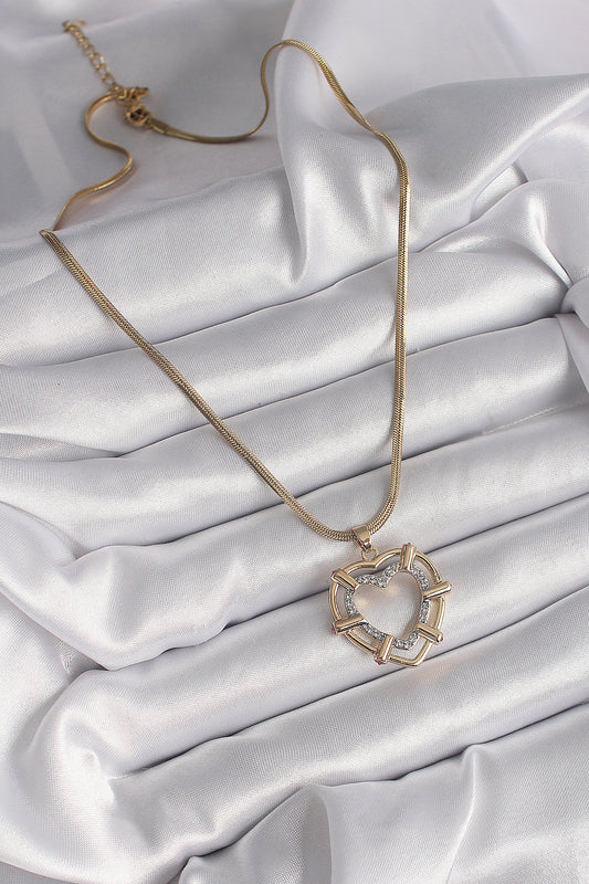BKO9601 - 316L Çelik Gold Renk İtalyan Zincir Mix Renk Zirkon Taşlı Kalp Model Kadın Kolye