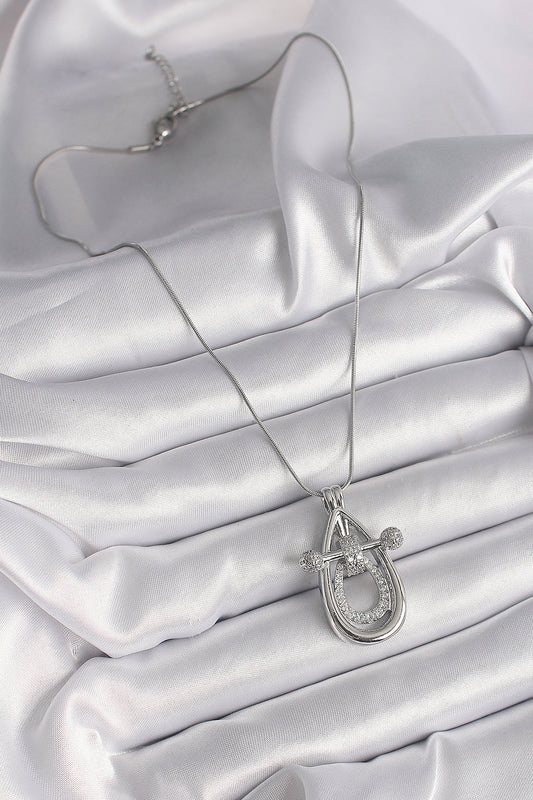 BKO9606 - 316L Çelik Gümüş Renk Zirkon Taşlı Damla Model Kadın Kolye