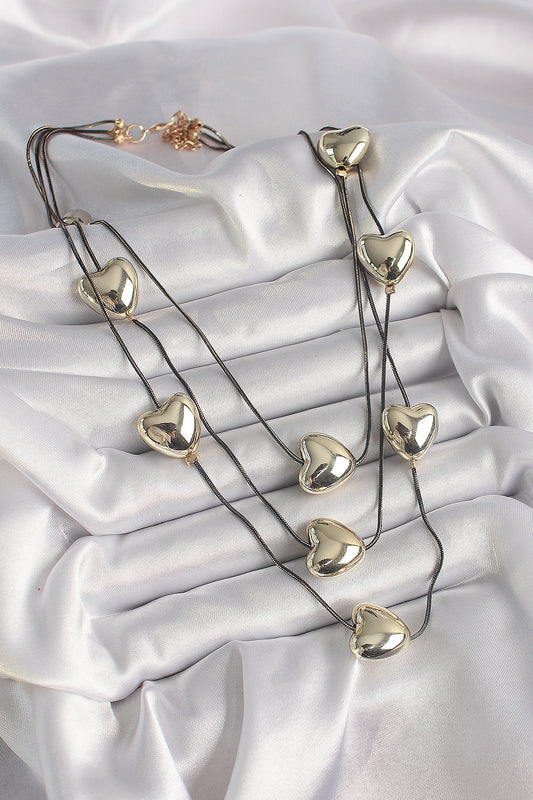 BKO9618 - Pirinç Füme Renk Zincir 3D Gold Renk Kalp Model Kadın Kolye