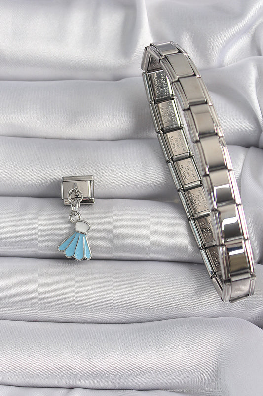 BC1101 - 316L Çelik Gümüş Renk Mavi Renk Sallantı Elbise Model Nomination Charm