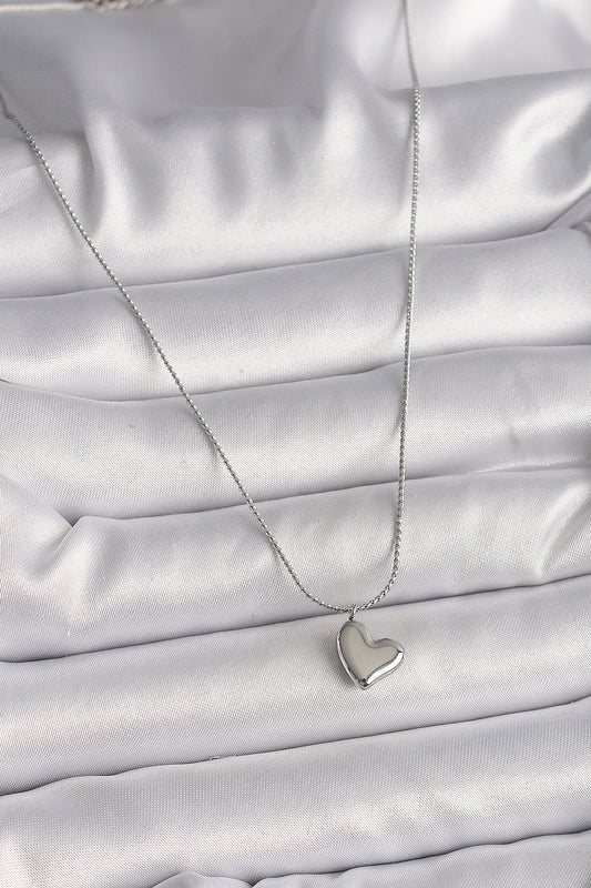 BKO9783 - 316L Çelik Gümüş Renk Zincir Kalp Figür Kadın Kolye