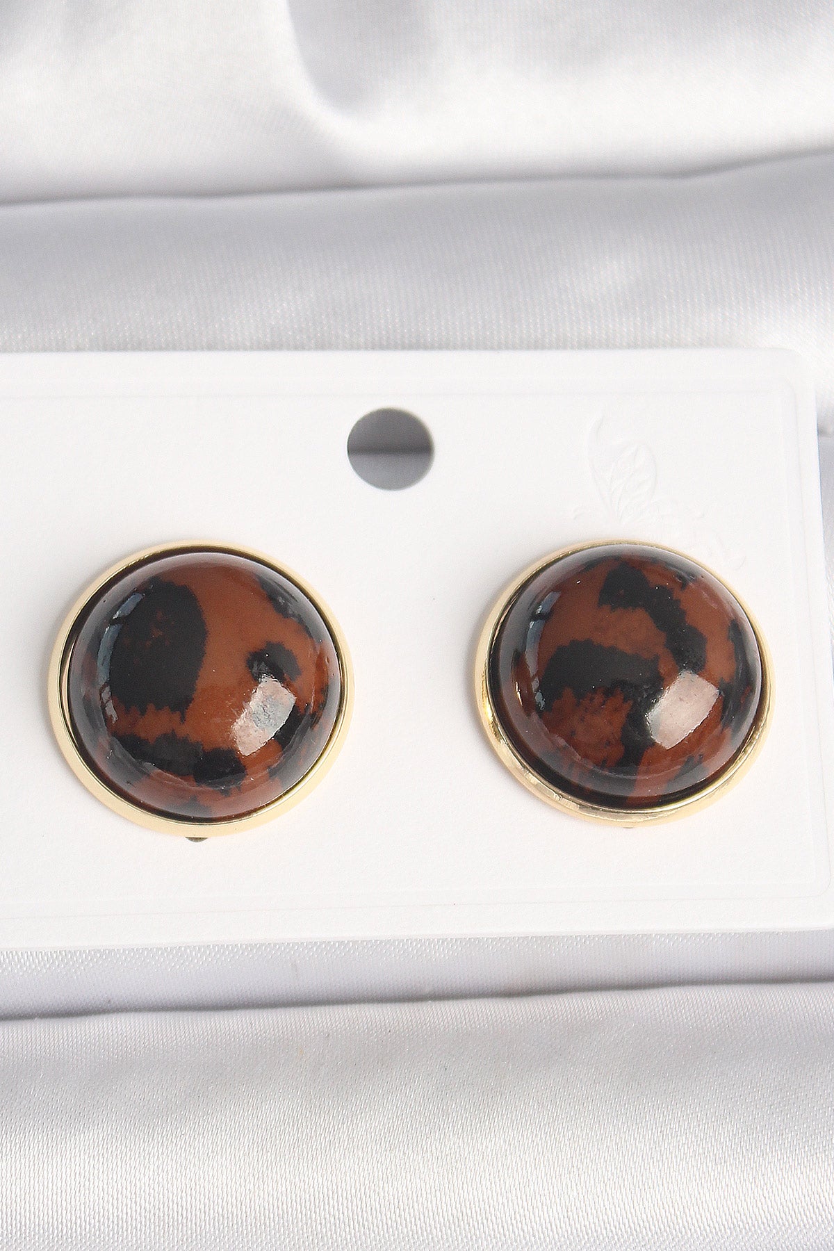 BKP10347 - Pirinç Gold Renk 3D Daire Leopar Model Kadın Küpe