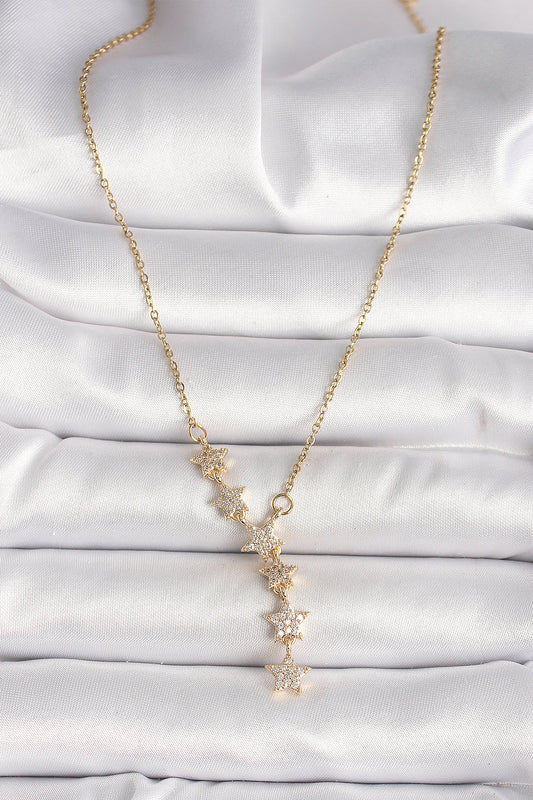 BKO9903 - 316L Çelik Gold Renk Zincir Zirkon Taşlı Yıldız Model Kadın Kolye