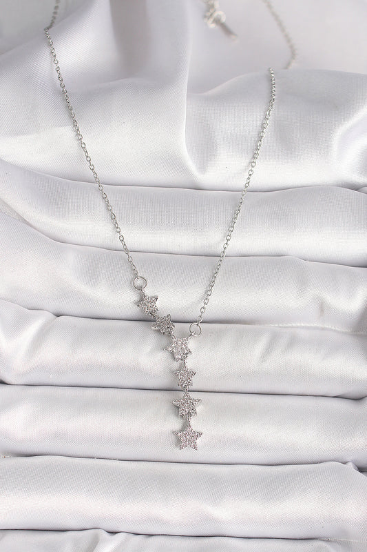 BKO9904 - 316L Çelik Gümüş Renk Zincir Zirkon Taşlı Yıldız Model Kadın Kolye