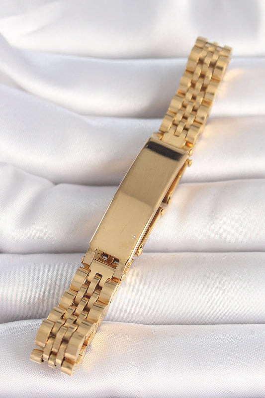 EB3719 - 316L Çelik Gold Renk Zincir Künye Model Erkek Bileklik