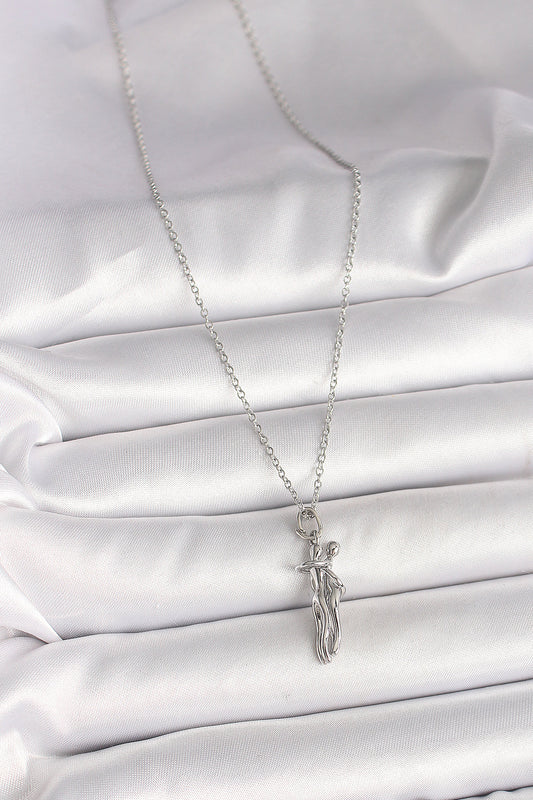 BKO9977 - 316L Çelik Gümüş Renk Zincir Sarılma Model Kadın Kolye