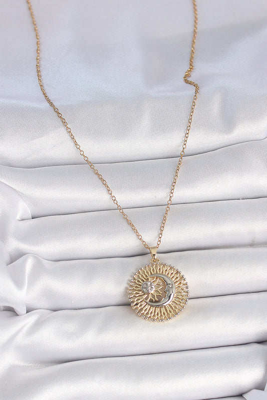 BKO10095 - 316L Çelik Gold Renk Mix Renk Ay Güneş Model Kadın Kolye