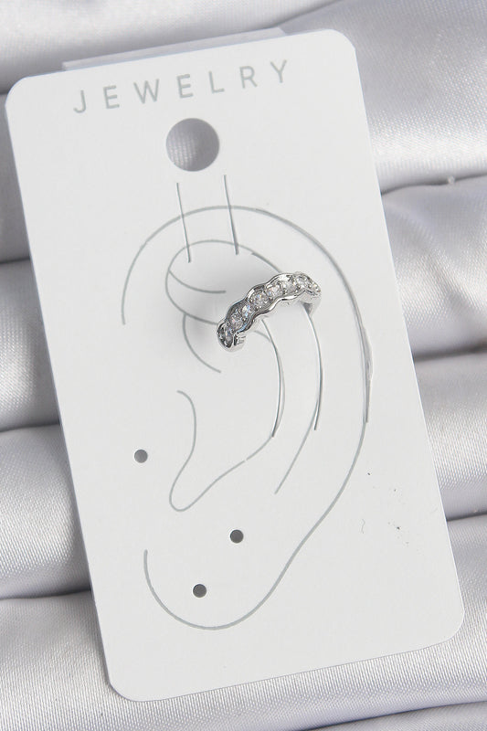 BKP10550 - Pirinç Gümüş Renk Zirkon Taşlı Kıkırdak Model Kadın Küpe