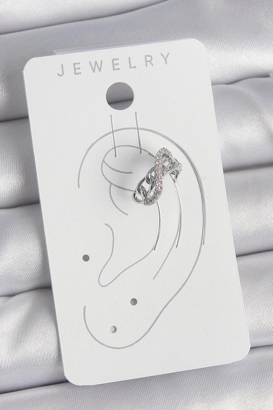 BKP10553 - Pirinç Gümüş Renk Zirkon Taşlı Zincir Sonsuzluk Model Kadın Kıkırdak Küpe