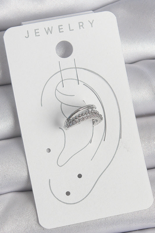 BKP10554 - Pirinç Gümüş Renk Zirkon Taşlı 3'Lü Sıralı Kadın Kıkırdak Küpe