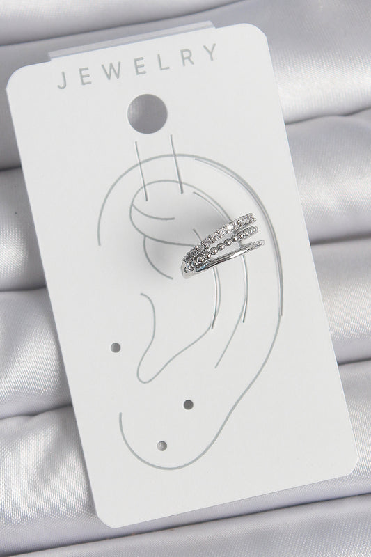 BKP10555 - Pirinç Gümüş Renk Zirkon Taşlı 3'Lü Sıralı Model Kadın Kıkırdak Küpe