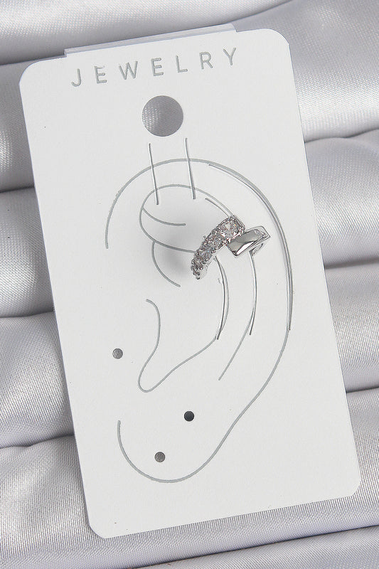 BKP10556 - Pirinç Gümüş Renk Zirkon Taşlı Kadın Kıkırdak Küpe