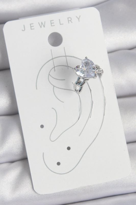 BKP10563 - Pirinç Gümüş Renk Zirkon Taşlı Kalp Model Kadın Kıkırdak Küpe