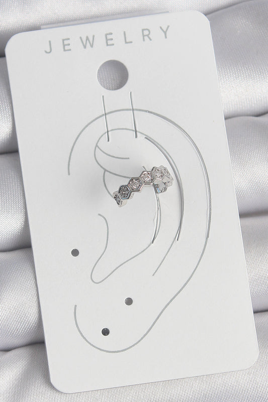 BKP10568 - Pirinç Gümüş Renk Bal Peteği Model Zirkon Taşlı Kadın Kıkırdak Küpe