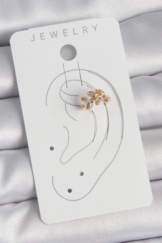 BKP10572 - Pirinç Gold Renk Zirkon Taşlı Yaprak Model Kadın Kıkırdak Küpe