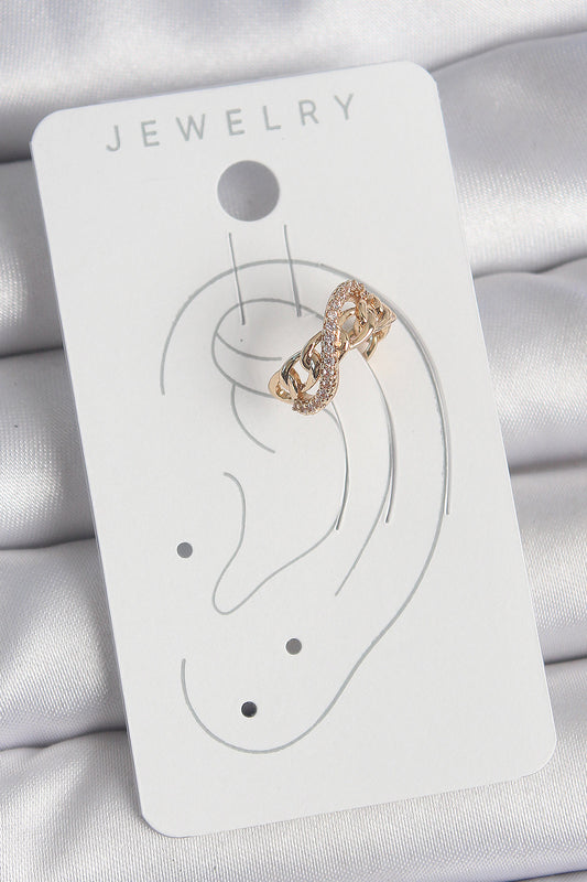 BKP10575 - Pirinç Gold Renk Zirkon Taşlı Sonsuzluk Zincir Model Kadın Kıkırdak Küpe