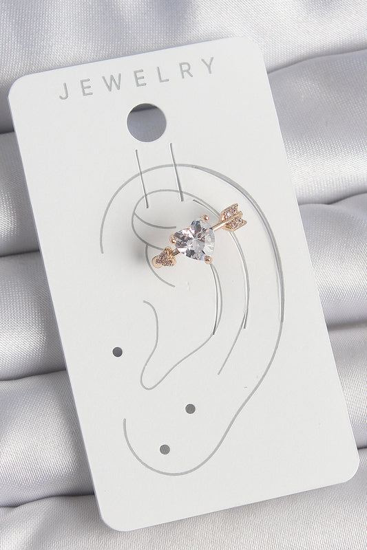 BKP10576 - Pirinç Gold Renk Zirkon Taşlı Kalp Ok Model Kadın Kıkırdak Küpe