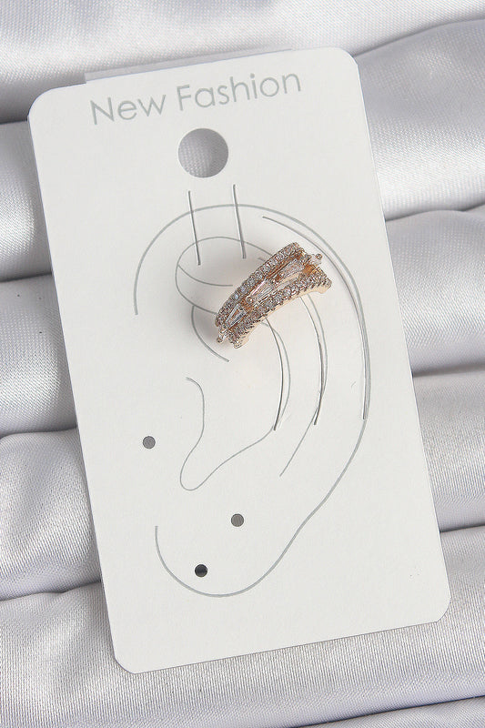 BKP10580 - Pirinç Gold Renk Zirkon Taşlı 3'Lü Sıralı Model Kadın Kıkırdak Küpe