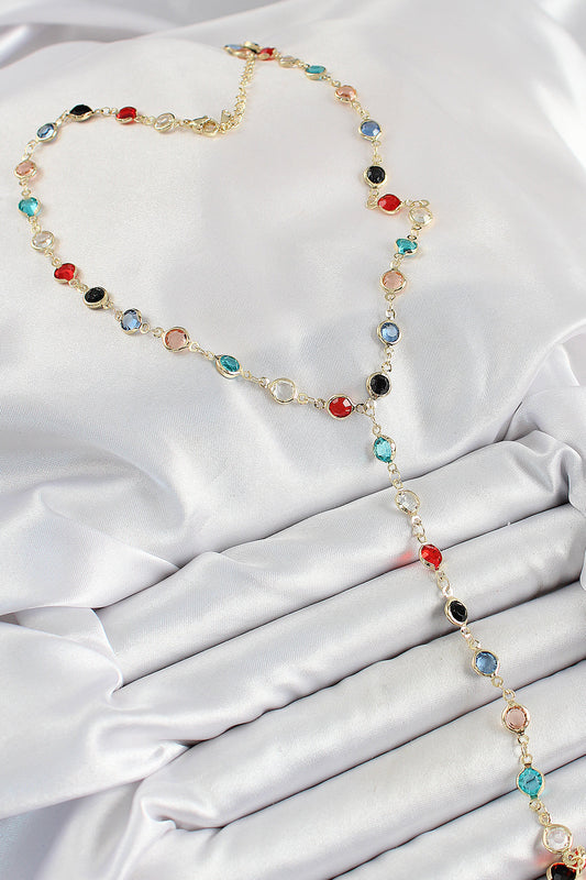 BKO10249 - Pirinç Asorti Model Gold Renk Zirkon Taşlı Y Kolye