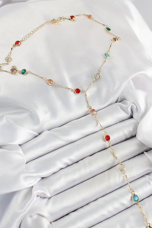 BKO10251 - Pirinç Asorti Model Gold Renk Zirkon Taşlı Y Kolye