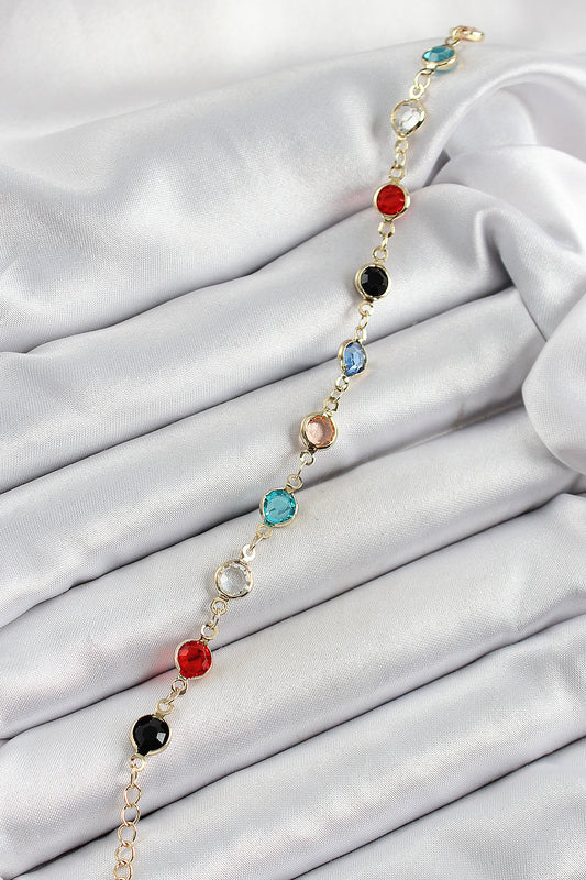 BB7039 - Pirinç Asorti Model Gold Renk Zirkon Taşlı Kadın Bileklik