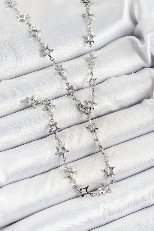 BKO10300 - Pirinç Gümüş Renk Yıldızlı Kadın Y Kolye