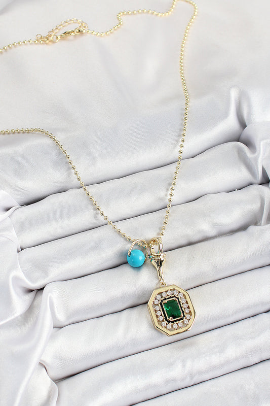 BKO10304 - Gold Renk Pirinç Zirkon Taşlı Kadın Serenay Kolyesi