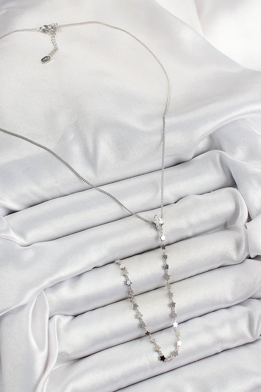 BKO10309 - Pirinç Zirkon Taşlı Yıldız Figürlü Y Model Gümüş Renk Kadın Kolye