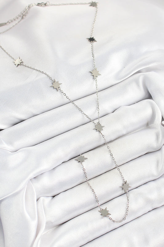 BKO10332 - 316L Çelik Kutup Yıldızı Figürlü Y Model Gümüş Renk Kadın Kolye