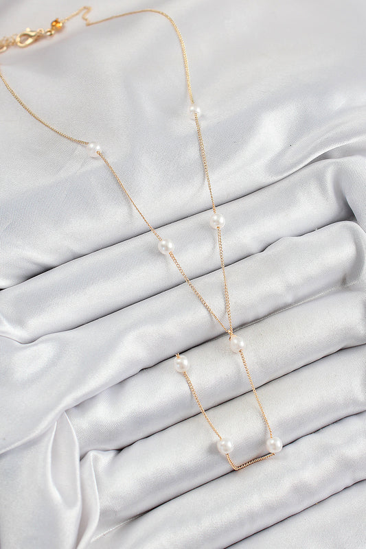 BKO10340 - Pirinç İnci Figürlü Y Model Gold Renk Kadın Kolye