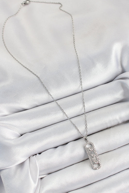 BKO10346 - 316L Çelik Zirkon Taşlı Messika Model Gümüş Renk Kadın Kolye