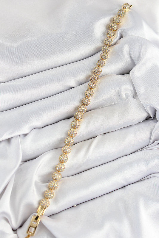 BB7508 - Pirinç Zirkon Taşlı Yarım Topcuk Model Gold Renk VIP Seri Kadın Bileklik